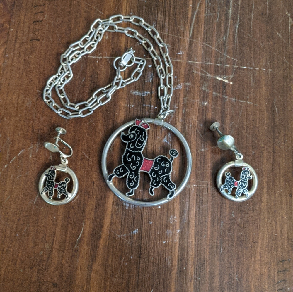 Vintage Poodle Earrings and Necklace Set